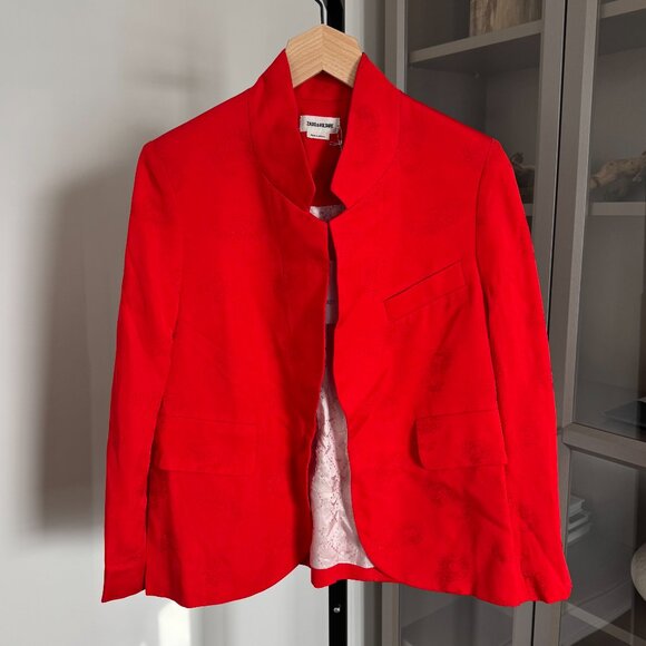 Zadig & Voltaire Verys Jac Blazer NEW Jacquard Red Paisley Design Jacket Medium - Picture 3 of 8